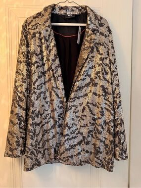MAEVE Gold & Black Sequin Blazer Jacket